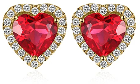 JewelryPalace Herz des Ozeans 3.8ct Erstellter Rubin Ohrstecker Silber 925 Damen, Roter Stein Schmuck Set, Ohrringe Silber Edelstein Mädchen, Ohrstecker Silber Geschenk für Frauen Vergoldet