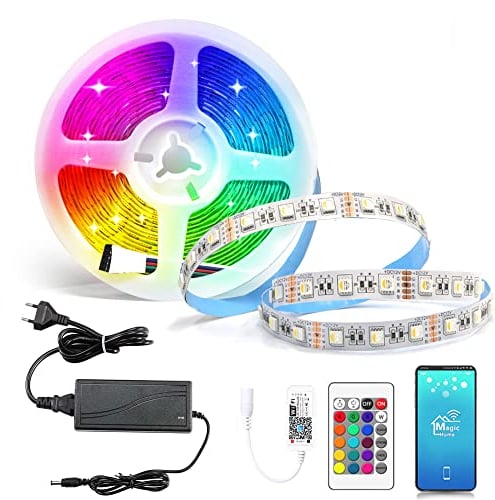 Arotelicht 12V RGBW LED Streifen WIFI Kit Smart LED Band LED Strip 5050 SMD RGB+Warmweiss 4 in 1 mit Kontroller Magic Home Kompatibel mit Alexa,Google Home Lichtleiste Deko für Haus,Party,Bar