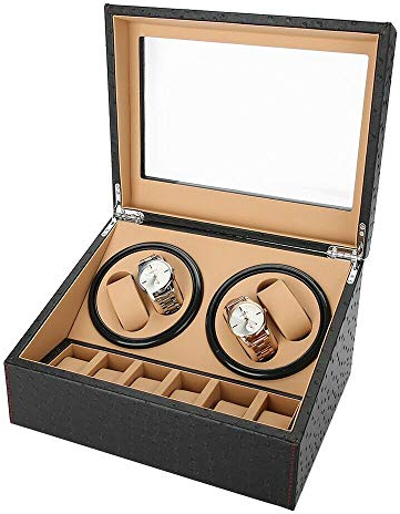 kangten Uhrenbeweger Automatischer Winder Beweger Watchwinder Box mit Glas für 4+6 Uhren Uhrenbox Uhrenkasten Leder Schwarz