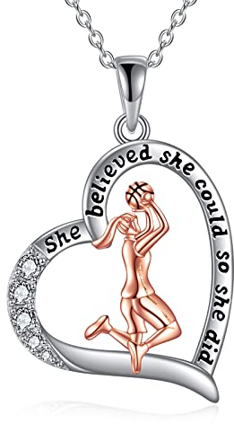 YAFEINI Sport Liebhaber Geschenke für Damen Mädchen 925 Sterling Silber Basketball Kette Anhänger Inspirierende Schmuck für Tennis Liebhaber (Basketball Mädchen Kette)
