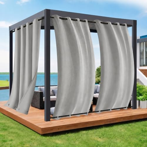 Rosnek 2 Stück Outdoor Vorhang Wetterfest Unten Gewichtet, Outdoorvorhänge mit Ösen 243x132cm Outdoor Vorhänge Wasserdicht Außenvorhang,Winddicht Balkon Gardinen für Terrasse,Pergola,Pavillon