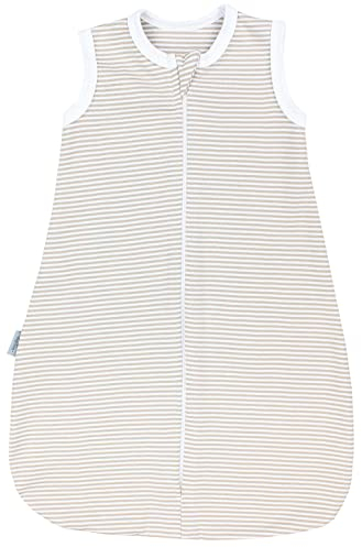 TupTam Sommerschlafsack Baby – Leichter Schlafsack Baby Sommer 0.5 TOG aus Baumwolle, OEKO-TEX zertifiziert, Unisex, Farbe: Streifenmuster Beige, Größe: 74-80