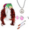 Adults Fabulous Hippie Lady Accessory Set - Pink Glasses, Auburn Wig, Black Necklace With Silver Peace Pendant, 2 Fake Cigarettes and Head Scarf - Perfect for British Icon/Comedy Fancy Dress Event
