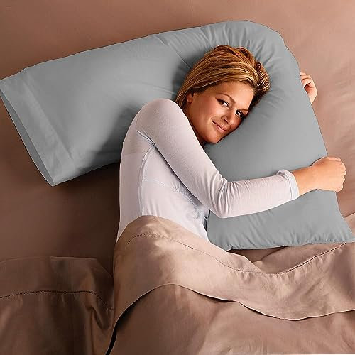 Adam Home V Pillow with Grey Pillowcase Extra Filled Hollow Fiber for Neck Support, Orthopedic, Maternity Pregnancy & Nursing Super Soft & Comfortable V shaped Pillow with Pillowcase