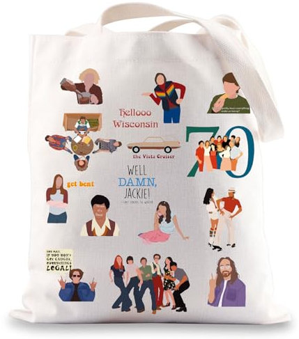 G2TUP 70er Jahre Show Retro TV Show Einkaufstasche 70er Jahre Show Charaktere Tragetasche Comedy Film inspiriert Well Damn Jackie Wiederverwendbare Tasche, Well Tote, Medium