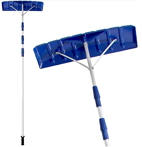 Dach-Schneerechen – Dachrechen, Dach-Schneeräumwerkzeug, 1,8–6,3 m ausziehbar, kratzfrei, Aluminium-Schneeschaufel, Dachrechen – für klare Hausdächer, Fahrzeuge, Schnee, nasse Blätter, blau (Größe :