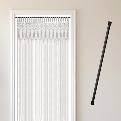 Cozyor Makramee Boho Vorhang mit Stange 70-120 cm ohne Bohren Türvorhang Fenstervorhang 132x200cm Raumteiler, Wandbehang & Deko schwarz weiß, Hochzeit, Balkon, Handmade