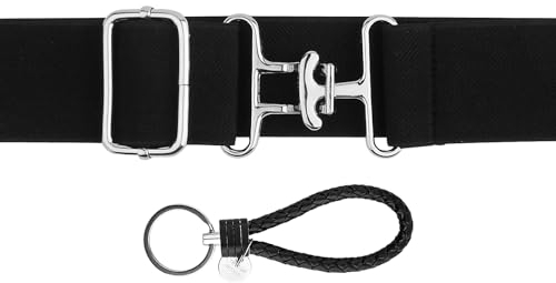 PEUTIER 3,81cm Elastischer Reitgürtel und Schlüsselanhänger, Reitgürtel Damen mit Gurtschnalle REIT Ausrüstung Bequem Taillengürtel Schlüsselband aus Leder für den Reitsport