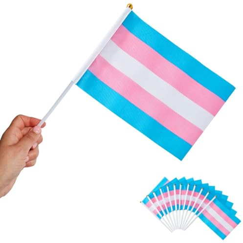 Runesol 12 Confezione Bandiere Transgender, Bandierine Tenute in Mano, Bandiera Gay Pride, Bandiere a Mano Eventi Orgoglio Trans 14x21cm, Mini Bandiere su Bastoni, Eventi, Decorazioni Arcobaleno