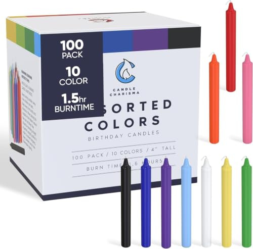 Candle Charisma 50 Multi-Colored Spell Candles - 4 Unscented Paraffin Chime Candles, Smokeless & Dripless Colored Candles, 2 Hours Burn Time 1/2 Inch Taper Candles for Rituals, Witchcraft and Parties