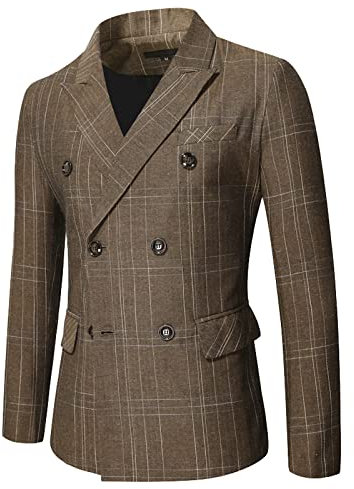 Sakko Blazer vintage à carreaux coupe ajustée élégante pour homme à rayures pour le printemps et l'automne Veste de costume pour les loisirs pour mariage et affaires, Café-13, XL