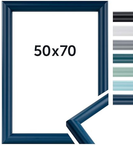 DÖRR Bilderrahmen Aqua - Moderne Farben - Klassischer Schlichter Rahmen - Kunstglas - Echt Holz - From Italy Dunkelblau 50x70