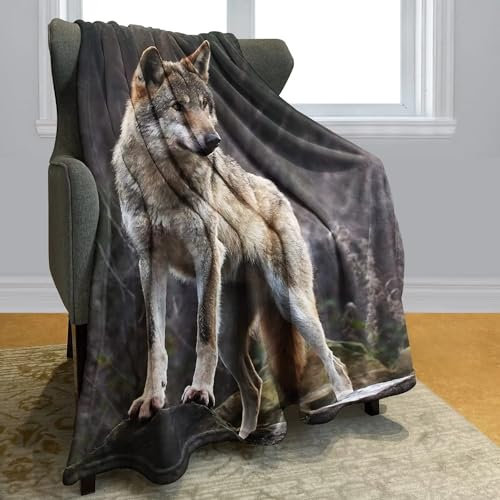 Felldecke Grauwolf 3D Printdesign Couchdecke Warm Mikrofaser Wearable Doppelseitiger Decke 270 x 230 cm für Lesen, Lernen, Campen