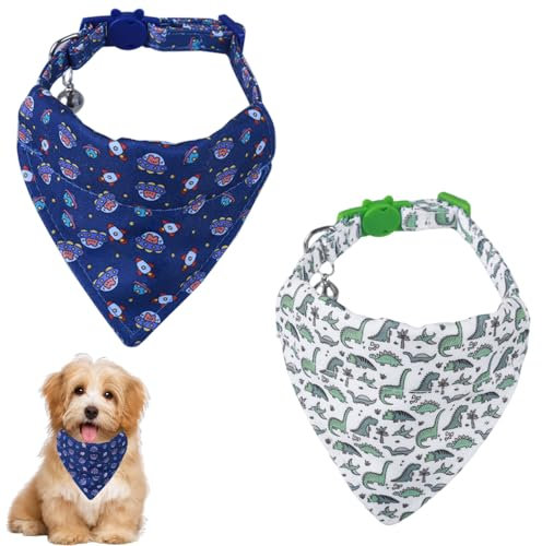 2 STK Hundehalstuch mit Halsband, Katzen Bandana, Einstellbare Hund Halstuch Katzenfliege mit Schnellverschluss und Metallglocke für Katzen und Kleine Hunde