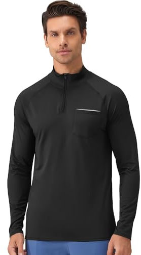 Sillictor Long Sleeve Gym Top Men Half 1/4 Zip Running Top Mens UPF 50+ Quick Dry Football Training Tops Mens Base Layer for Hiking Golf High Wicking Sun Protection Full Sleeve T Shirt 1519 Black L