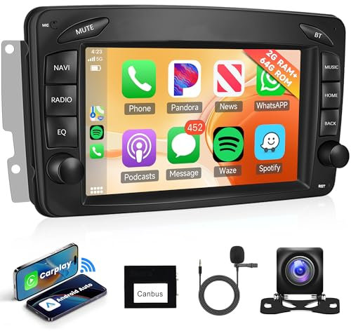 2G+64G Wireless Carplay Android 13 Autoradio für Mercedes Benz W168 W203 CLK C209/W209 SLK/W170 W463 Viano Vito Vaneo 7 Zoll Autoradio mit Android Auto Navi GPS WiFi Bluetooth FM/RDS Rückfahrkamera