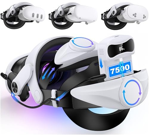 Verstellbares Head Strap Kompatibel mit Meta Quest 3/Quest 2 mit 7500mAh Akku, Head Strap für Meta Quest 3 Elite Strap mit Akku, Ersatz-Komfort-Elite Strap VR Zubehör, Reduziert Gesichtsstress