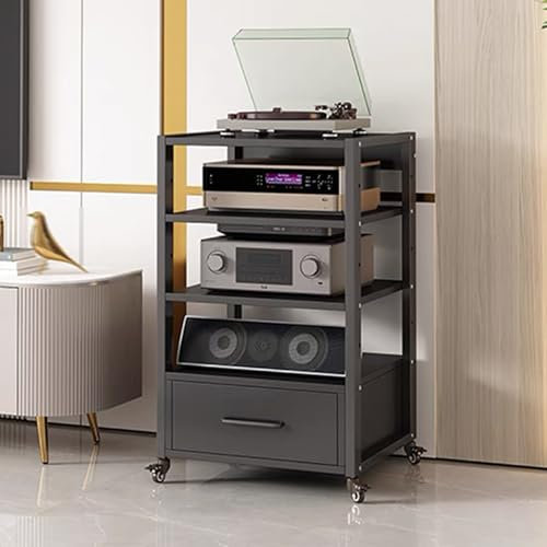 GUAWJRZDP Rack Audio A 4 Livelli, Mobile Stereo Hi Fi Rack Hi Fi, Rack Hi Fi Con Cassetto, Cabinet Audio Hi Fi Con Altezza Regolabile, Spazio Di Archiviazione for L'intrattenimento(Black)