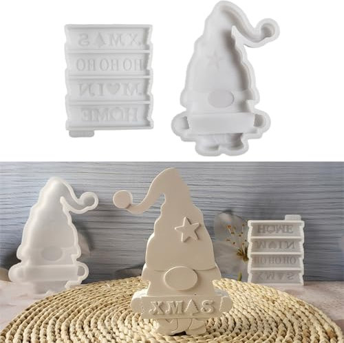 ALEFBET Silikonformen Gießformen, Silikonform Weihnachten Zwerg hält Schild, Silikon Gießform Weihnachten, Gipsformen zum Gießen, Epoxidharz Formen zur Herstellung von Weihnachtsdekorationen