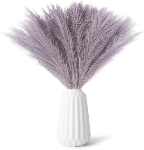 ChAusa Pampas Grass 30 Pcs Artificial 21.65''/55CM Faux Fluffy Boho Home Decor for Wedding, Living Room, Bedroom, Office, Floor Vase (Lilac)
