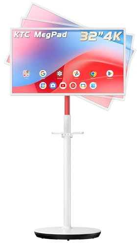 KTC 32 Inch MegPad 4K Touchscreen Smart Portable TV with Android 13 Google EDLA-Certified, 9500mAh Built-in Battery Mobile TV Monitor on Wheels, Wireless Remote Control, 8+128GB Octa-coreCPU