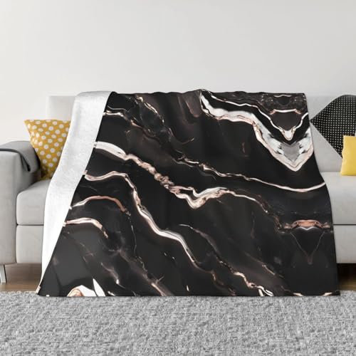 Black Rose Gold Marble Print Bed Couch Camping Travel Cozy Throws for Soft Flannel Blanket for All Seasons