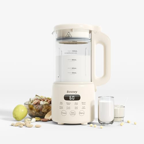 Machine à lait de noix, 8 en 1, machine à lait de soja automatique pour amande, avoine, lait végétal et boissons non laitières, machine à lait d'amande de 1,2 l avec démarrage différé/garde au