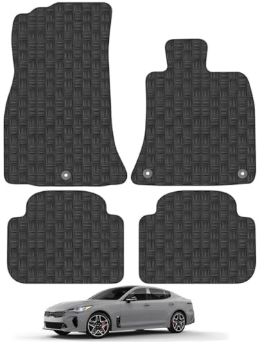 Kia Stinger (2017+) Heavy Duty Thick Rubber Car Mats Accessories Tailored Fit Front Rear Set Compatible Accessory Waterproof Durable Non-Slip 5mm Full Coverage Protection with Clips