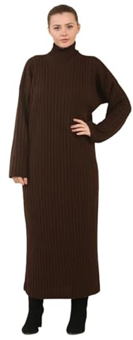 Fashion Lovers Ladies Knitted Maxi Dress Womens Long Sleeve Turtle High Funnel Neck Knitted Dress Classic Plain Top Pullover Long Dress Casual Winter Wear Maxi Top One Size (Fits UK 8-14)