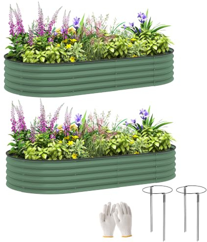 Outsunny 2er-Set Hochbeet aus Stahl Pflanzbeet 181x93x30cm Garten Balkon | Frühbeet, Gartenbeet, Blumenkasten Stapelbar, Pflanzkasten Gemüsebeet, Pflanzkübel für Blumen Pflanzen Gemüse