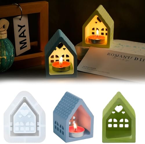 Prmape Moldes de silicona para casas, molde de silicona 3D para casa, molde de silicona casa con corazón, moldes de silicona para Navidad, para manualidades, yeso, velas, bricolaje
