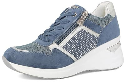 inblu Scarpe da Ginnastica Donna Colorate e Brillantini Laterali con Leggero Tacco, Chiusura con Lacci e Cerniera, Jeans, 38 EU