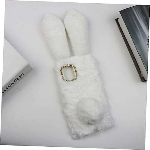 Gadpiparty Bunny Ears Phone Case Cute Easter Cover Plush Shell Rhinestone Design Shockproof Case White
