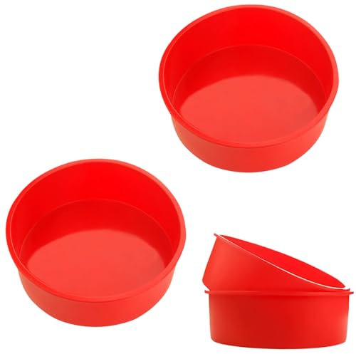 Lot de 2 moules à gâteau en silicone de 15,2 cm pour la cuisson – Moules de cuisson ronds anti-adhésifs rouges en silicone de 16 cm, moule à gâteau à dégagement rapide pour cheesecake, pain, muffins.