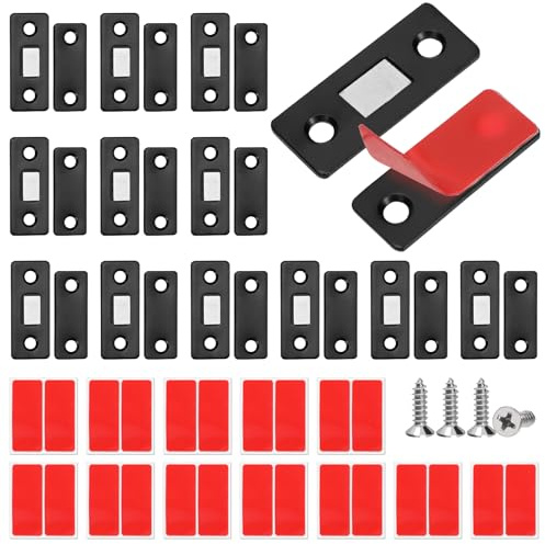 Swpeet 12-pack svart skåp i rostfritt stål, magnetisk fångst, sortimentsats, ultratunt skåp, magnetisk fångst, självhäftande skåpdörrmagneter för dörr, kök, skåp, stängning, garderob, dörrstängare