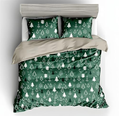 PNHCL Bettwäsche 135 x 200 cm 3 Teilig Grün Tannenbaum Kinder Bettbezug mit Reißverschluss, Moderne Ästhetische Wendebettwäsche Set mit 2 Kissenbezug 80x80 QZ-79