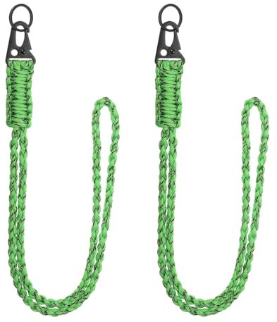 YELARXI Paracord Lanyard, 550 Keychain Lanyard Heavy Duty Necklace Keychains Braided Wrist Strap for Men Women Outdoor Activity Survival Keys Whistle Rope ID Badges (2 Pack, Grass Green)