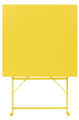 Bolero Perth Pavement Square Steel Table, Mellow Yellow, 600mm, 600 mm | Folds flat for space-saving storage and includes foot plugs to protect floors from scratches during commercial outdoor use.