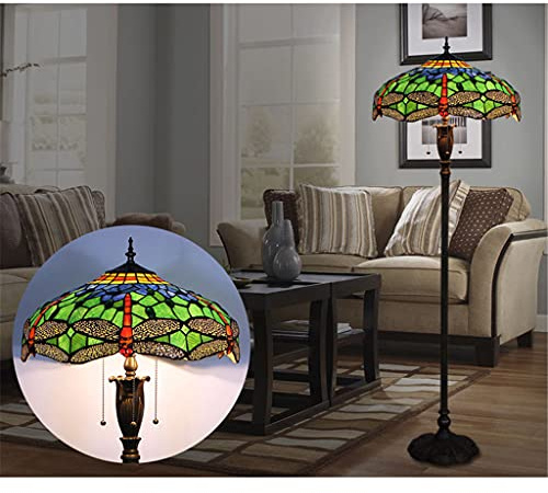 Stehlampe im Tiffany-Stil mit Libelle Buntglas Lampenschirm, antike Leseleuchte für Schlafzimmer und Wohnzimmer