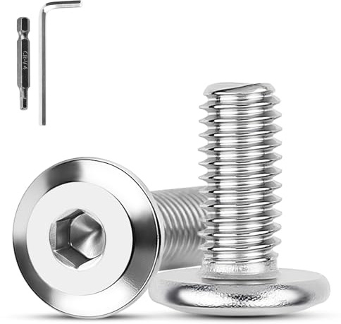 XRXYMQ 35 Pièces Vis M6 x 25 mm Tête Plate A2 V2A Vis inox M6 Pour Boulons de Meubles Six Pans Creux Avec Clé Hexagonale