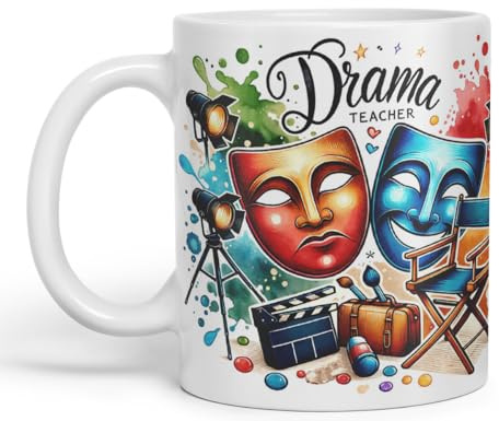Vixar Drama Teacher Mug Thank You, End of School Gift Ceramic Coloured Mug Cup for Tea Coffee Hot Brew 330ml 11Oz Gift (White)