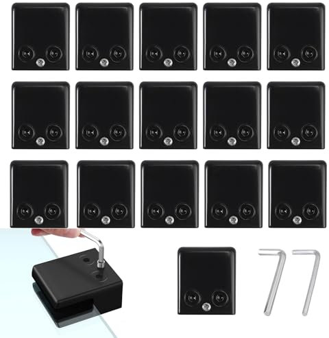Cokritsm 16PCS pinces à verre 8-10mm en acier inoxydable 304, clips en verre noir support en verre réglable dos plat pour balustrade rampe d’escalier, pinces à verre pour fenêtre d’escalier