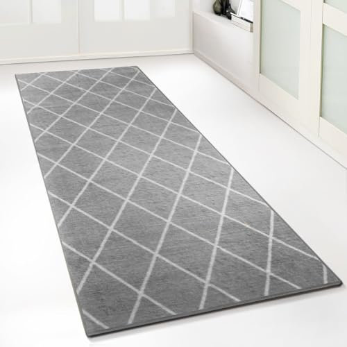Floordirekt Teppich-Läufer Cosenza | Modernes Rauten-Design | Hochwertige Verarbeitung | Rutschhemmender Gelrücken | Erhältlich in 5 Farben & vielen Größen (80 x 300 cm, Grau)