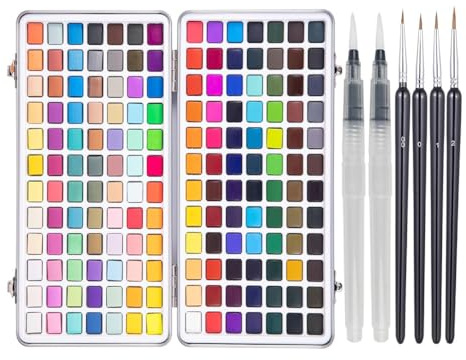 GIWFBQTR Paint Set 168 Colors Watercolor Paints, Painting Set with Water Brush and Nylon Brushes for Beginners