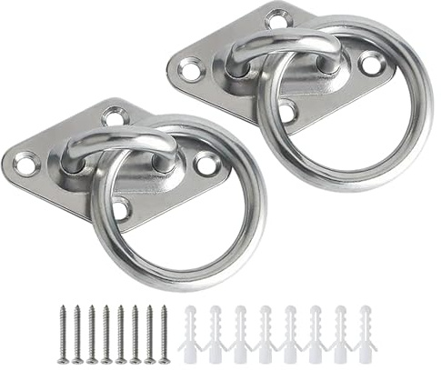 Mooche 2Stück SUS304 Edelstahl Augplatte mit Ring Ösen Halterung 80MM | Eye Plate Solid Stainless Steel,Ob für Deckenventilatoren,Kronleuchter,Hängende Pflanzgefäße,Wäscheleinen oder zur Dekoration