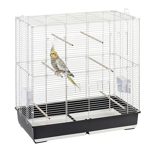 Ferplast Sonia XL, Käfig für Nymphensittiche und Wellensittiche, großer Vogelkäfig mit 2 drehbaren Futtertrögen, 6 Sitzstangen, 2 ausziehbaren Schubladen, 99,5 x 53 x h 108 cm.