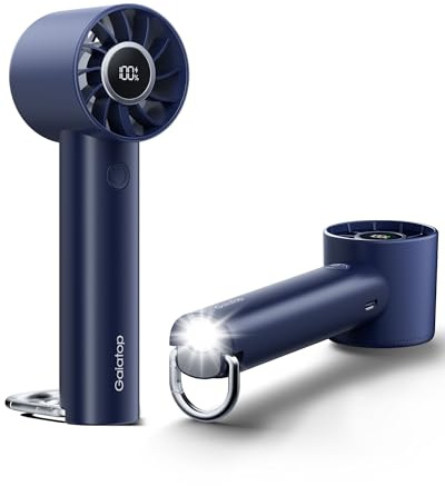 Gaiatop Turbo Hand Held Fans with LED Torch Clasp Base, Portable Fans Mini Hand Fan, Travel Essentials Small Handheld Rechargeable Desk Fan for Home Office Outdoor Camp, Gifts for Women Men, Navy Blue