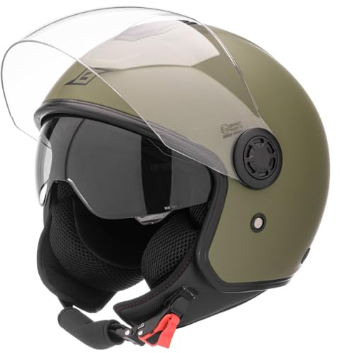 Befast - Casco Jet Befast ELYSIUM CE con Doppia Visiera, Colore Verde Militare, Taglia S