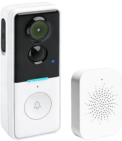 GBKDQQ Video-Türklingel mit Kamera Kabellos, Wasserdicht videotürklingel Nachtsicht, Keine Abokosten, Kompatibel Mit Tuya, 2,4GHz WLAN, Inklusive Indoor-Klingel, Keine Alexa-Funktionalität, Weiß