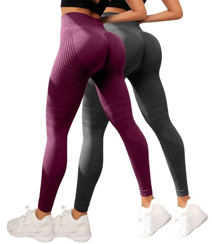 2er Pack Anti-Cellulite Kompressionsleggings Damen High Waist Push Up Sportleggins Nahtlos Blickdicht Sport Leggings mit Bauchkontrolle für Yoga Fitness Alltag
